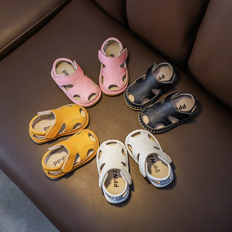 Baby White Sandals 2024 Summer Little Kids Beach Shoes Genuine Leather Sandals Close-ted Style Baby Toddler Boy Girl Sandals