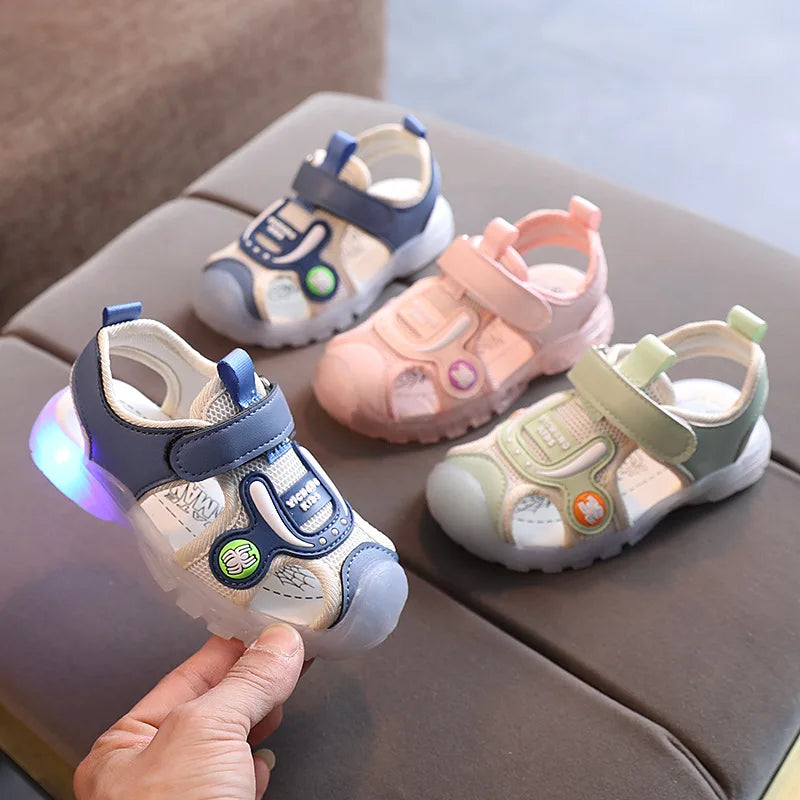 Toddler Boy Summer Shoes Soft Bottom Led Light Up Sandals For Girls And Boys Cartoon Character Design Boys Cowboy Boot Slippers