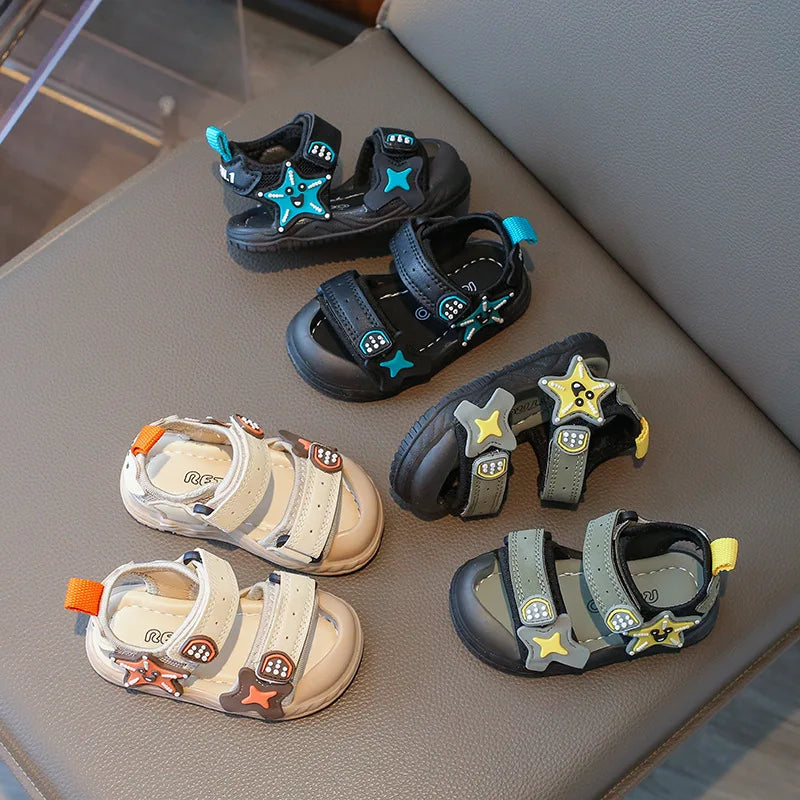 Children Summer Beach Sandals 2024 Super Cool Boys Artifical Leather Breathable Comfortable Flat Sandals Baby Soft Shoes H03272