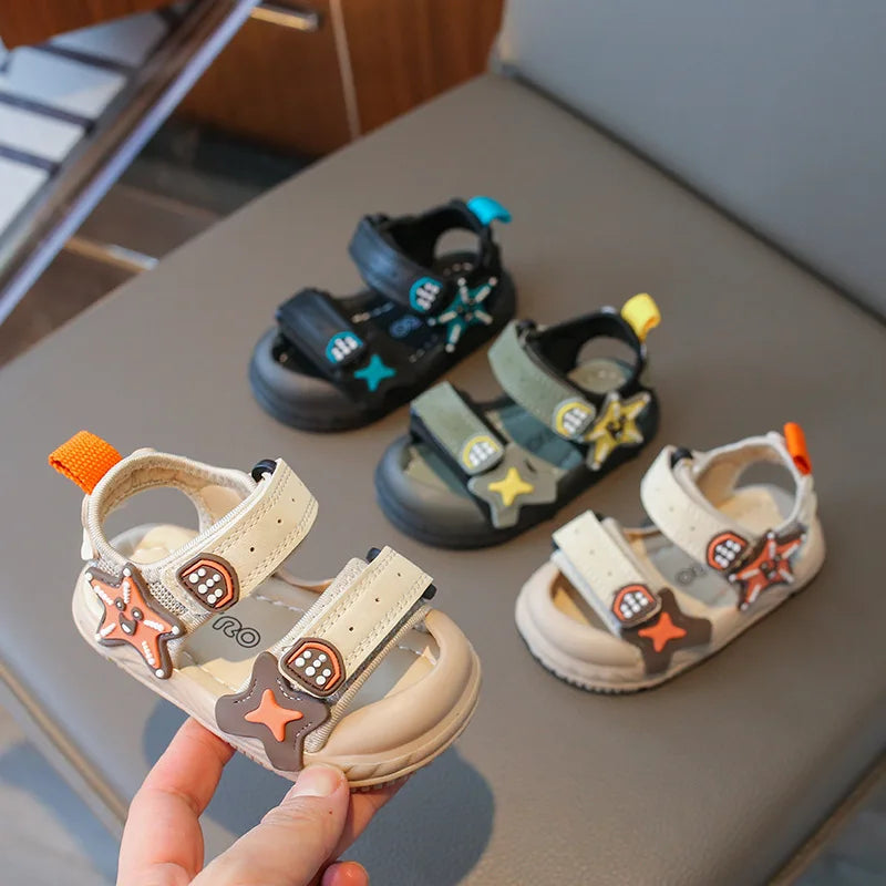 Children Summer Beach Sandals 2024 Super Cool Boys Artifical Leather Breathable Comfortable Flat Sandals Baby Soft Shoes H03272