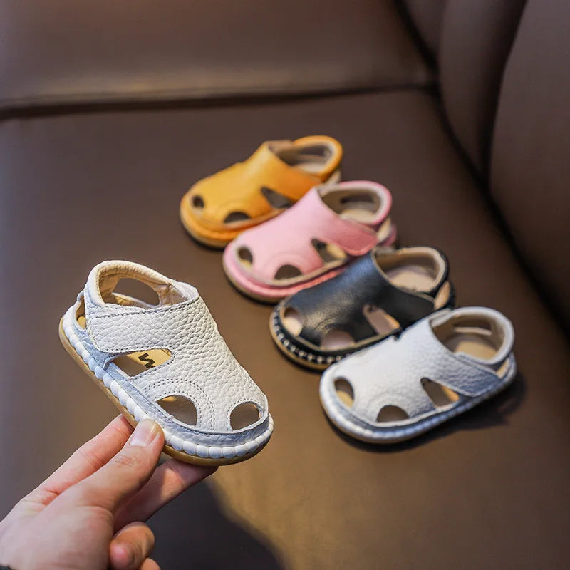 Baby White Sandals 2024 Summer Little Kids Beach Shoes Genuine Leather Sandals Close-ted Style Baby Toddler Boy Girl Sandals