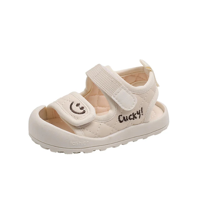 2025 New Summer Baby Shoes Smile Pattern Soft Sole Boys Sandals Closed Toe Non-slip Fashion Toddler Girls Sandals EU 15-25