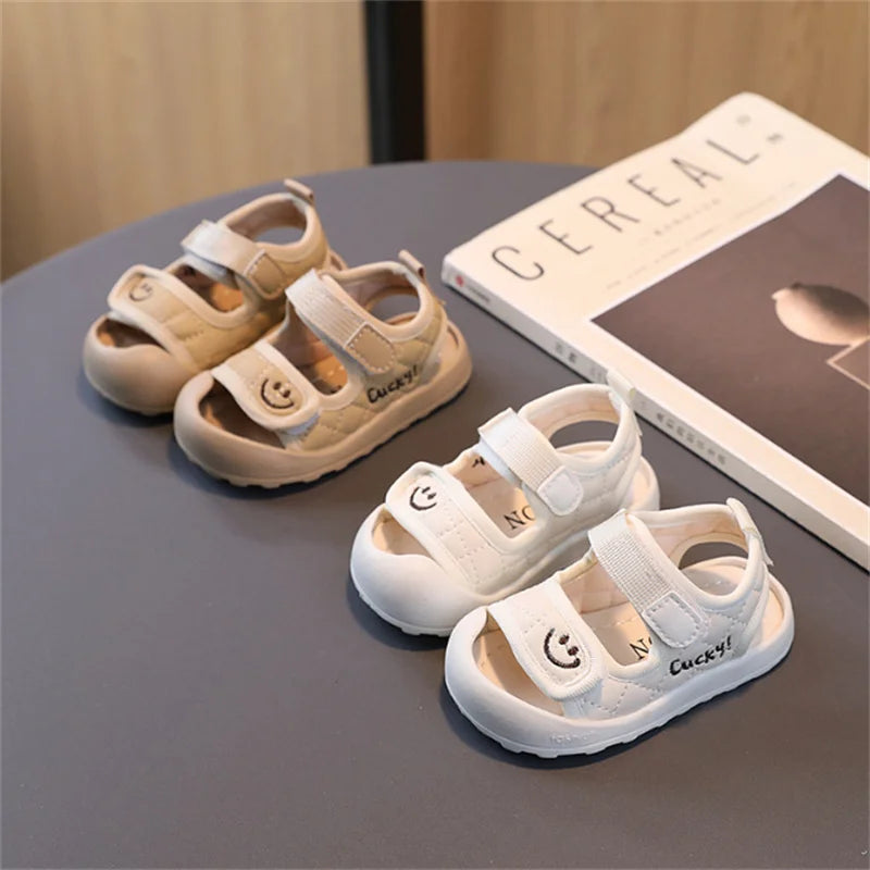 2025 New Summer Baby Shoes Smile Pattern Soft Sole Boys Sandals Closed Toe Non-slip Fashion Toddler Girls Sandals EU 15-25