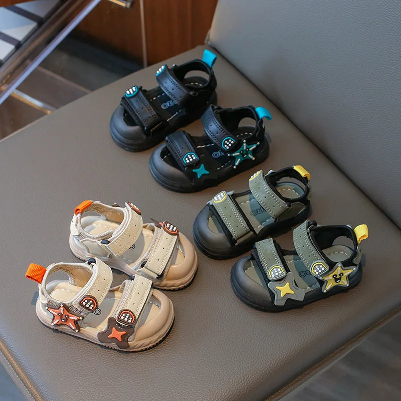 Children Summer Beach Sandals 2024 Super Cool Boys Artifical Leather Breathable Comfortable Flat Sandals Baby Soft Shoes H03272