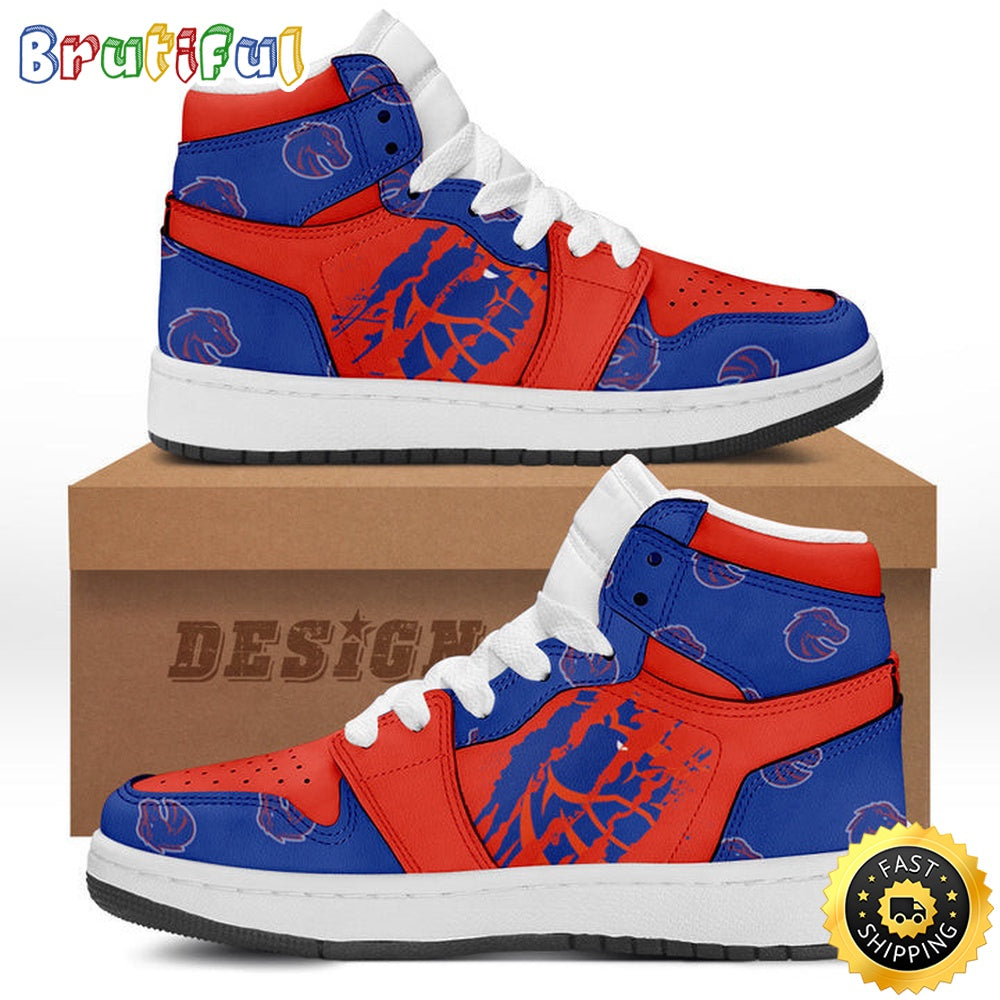 NCAA Boise State Broncos Blue Orange Scratch Air Jordan 1 High Sneakers