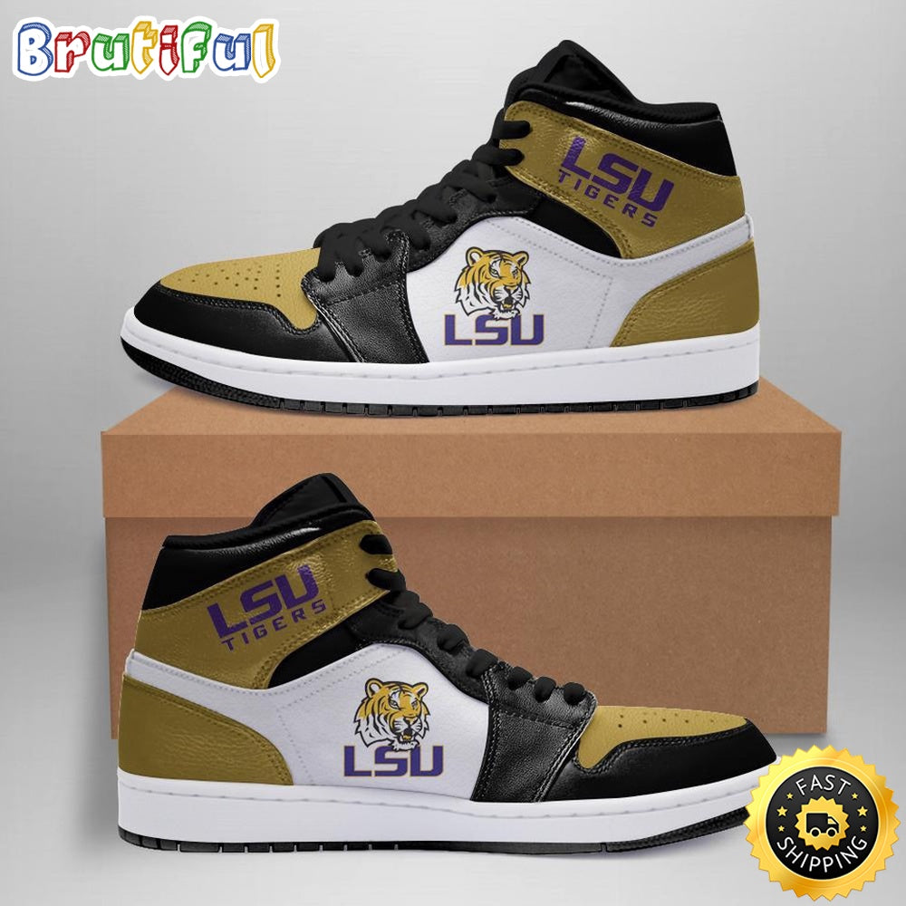 NCAA LSU Tigers Gold White Air Jordan 1 High Sneakers