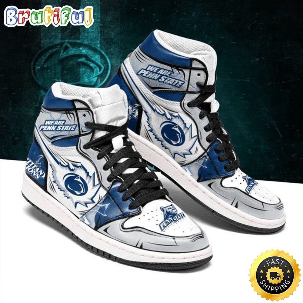 NCAA Penn State Nittany Lions Grey Blue Air Jordan 1 High Sneakers