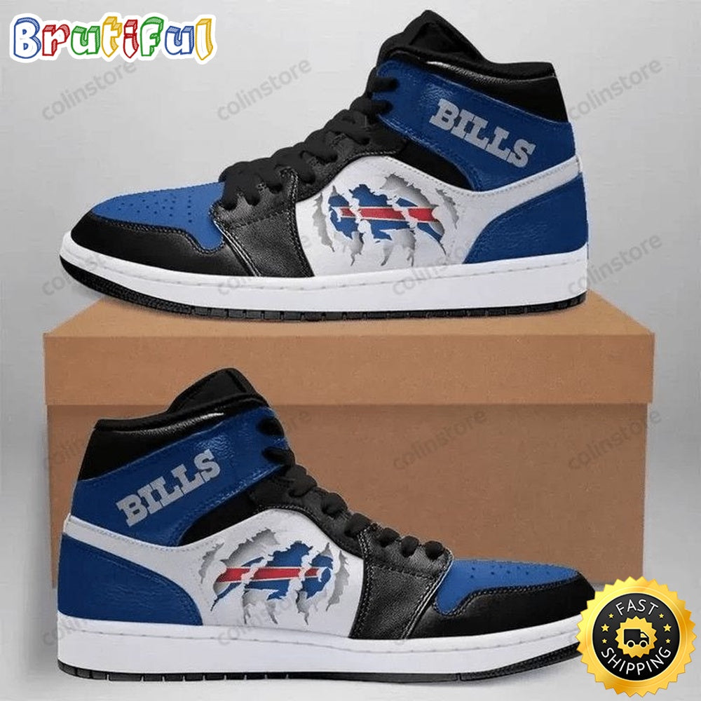 NFL Buffalo Bills Blue Black Scratch Air Jordan 1 High Sneakers
