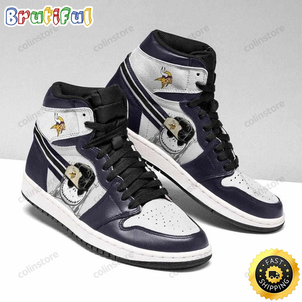 NFL Minnesota Vikings Black White Jack Skellington Air Jordan 1 High Sneakers