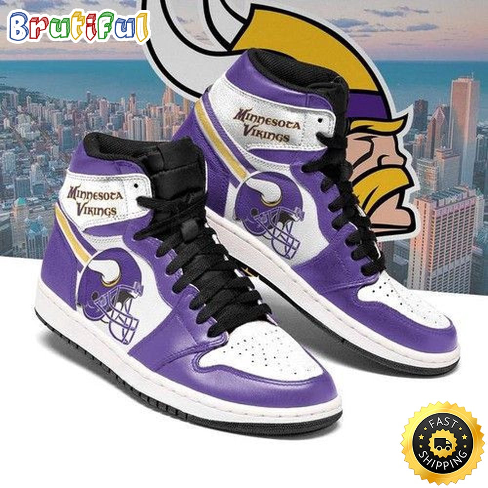 NFL Minnesota Vikings Purple Helmet White Sneaker Air Jordan 1 High Sneakers