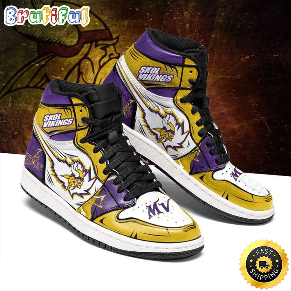NFL Minnesota Vikings Yellow Purple Logo Pattern Air Jordan 1 High Sneakers