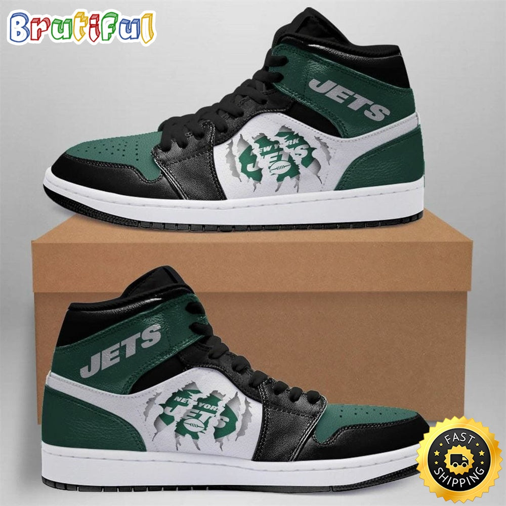 NFL New York Jets Black Green Air Jordan 1 High Sneakers V3